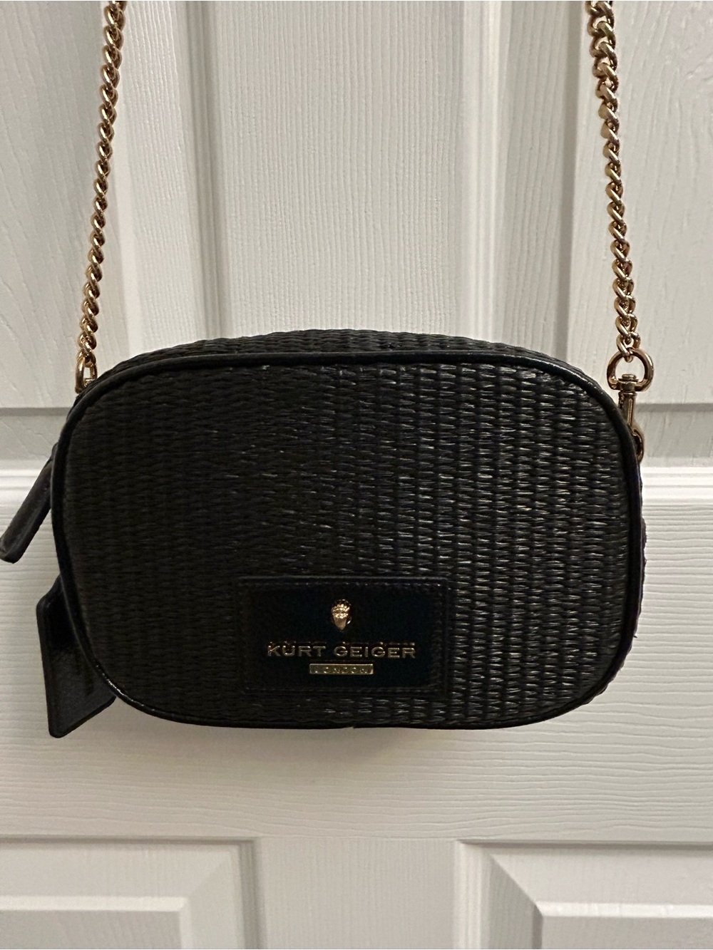 Kurt Geiger Black Woven Crossbody with Gold Chain Strap